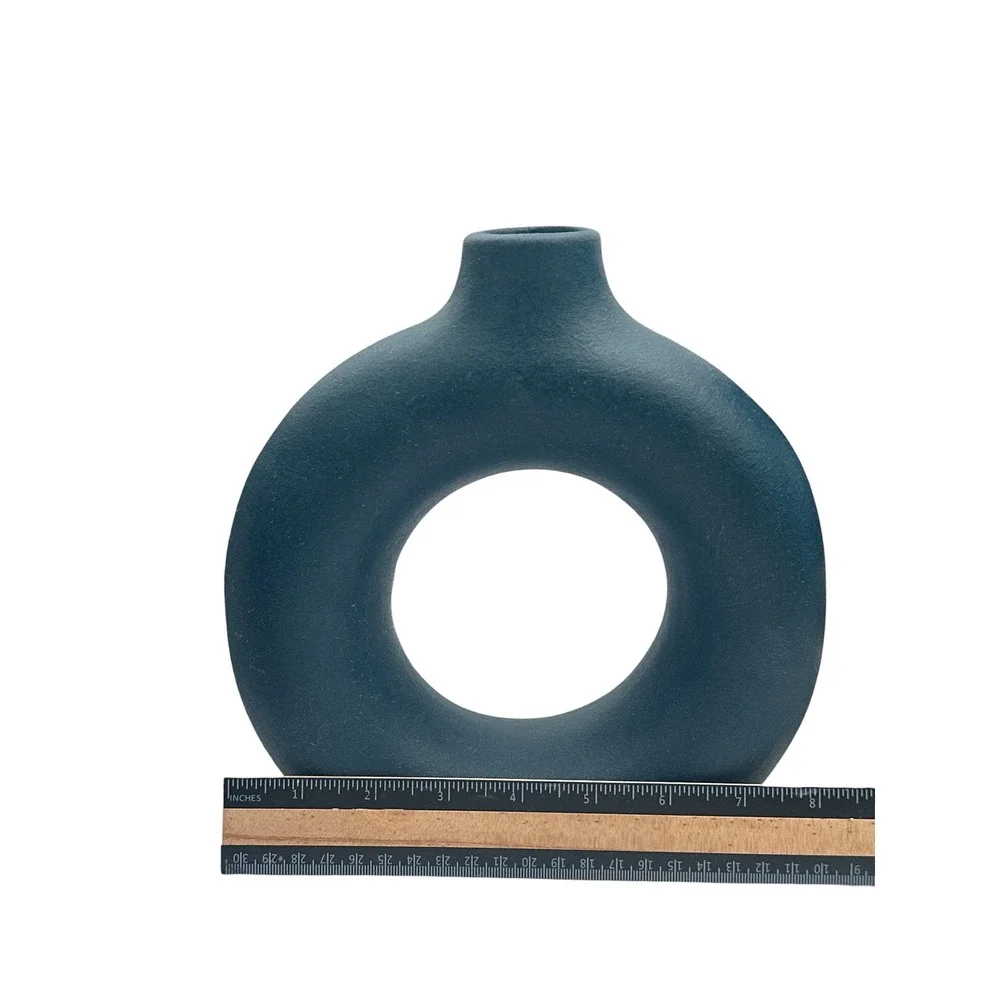 Navy Blue Ceramic Donut Vase Set of 2‎ Matte Textured Modern Minimalist Decor